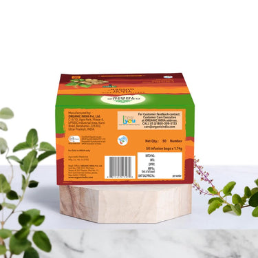 A TATA Product - Organic India Tulsi Ginger - 50 Tea Bags, Rich in Antioxidants, Supports Digestion, Stress Relieving, Helps Boost Metabolism, Caffeine-Free, Whole Herbs